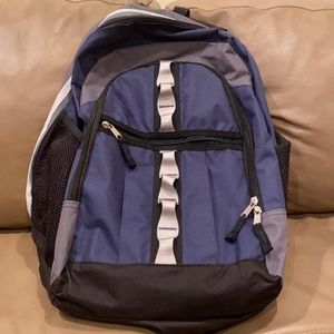 Blue, black, and gray backpack